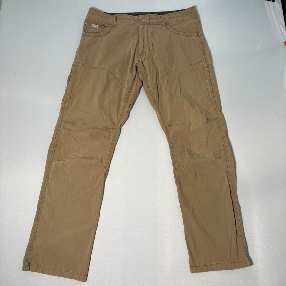 KUHL Rydr Khaki Brown Paint Distressed Pants Mens 35x32 Articulated Vented Pants